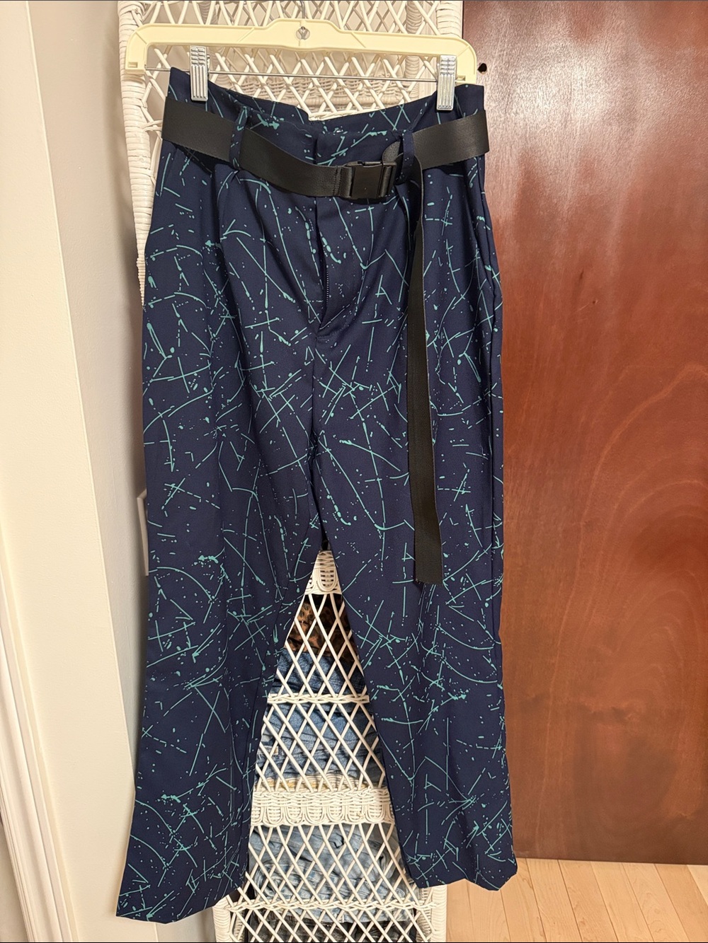 GREY LAB Navy Patterned Chinos with Black Belt